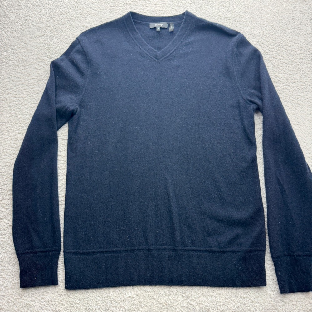 Theory Hilles Mens Navy Blue 100% Cashmere V-Neck Sweater Size M J0888702